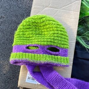 Green and Purple Knit Balaclava